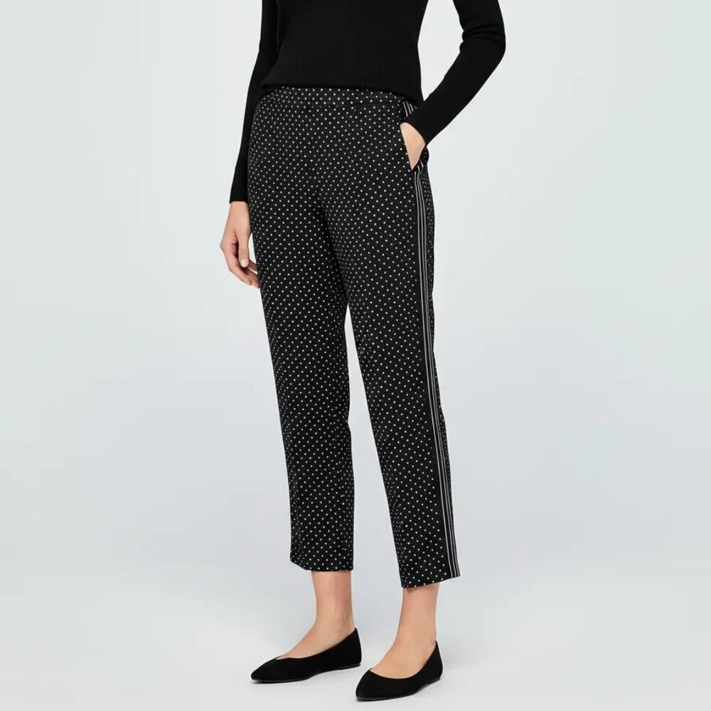 ZARA Basic Women's‎ Polka Dot Striped Sides Flat Front Black Crop Pants Size XS